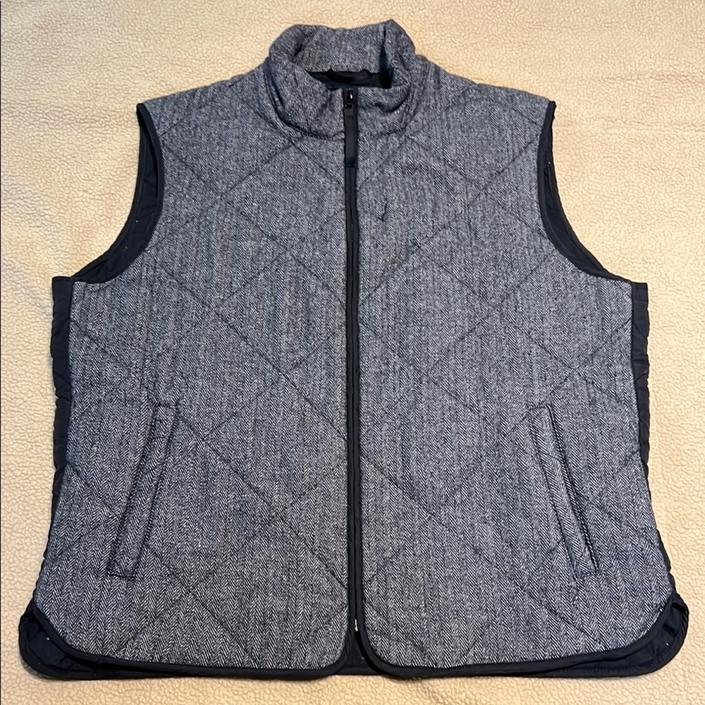 J. Crew Gray Quilted Vest Wool Blend Men’s Large with Stand-Up Collar